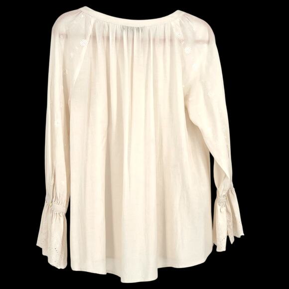LOFT Cream Color Peasant Top Embellished Eyelet XS Angelic Fairy Romantic - Picture 3 of 5